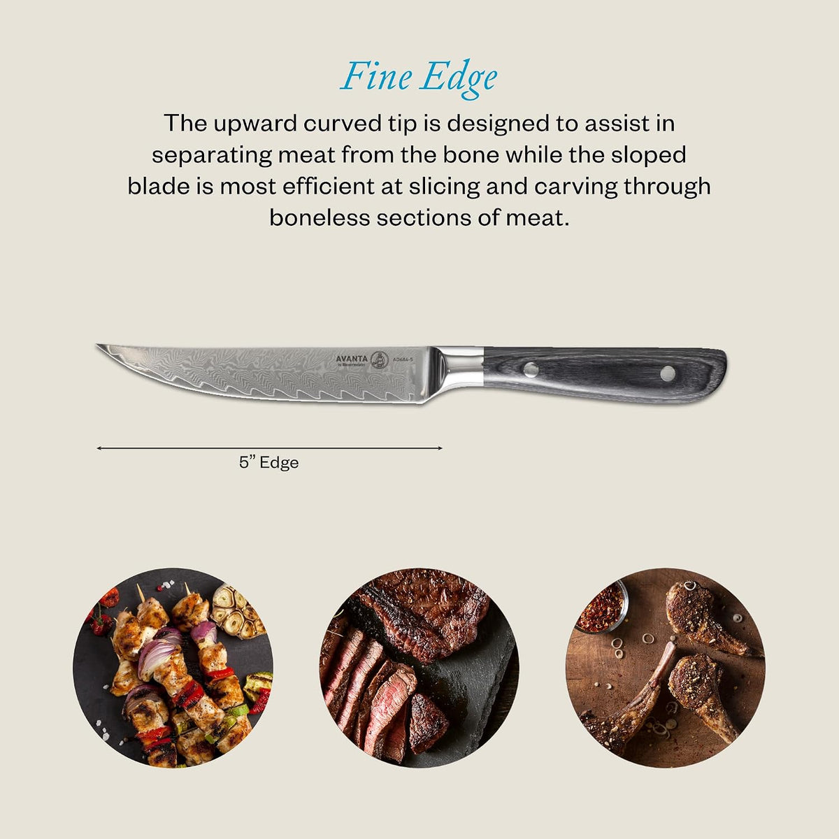 Avanta Forged 5” Fine Edge Steak Knife Set - German X50 Stainless Steel - Rust Resistant & Easy to Maintain - Includes 4 Steak Knives