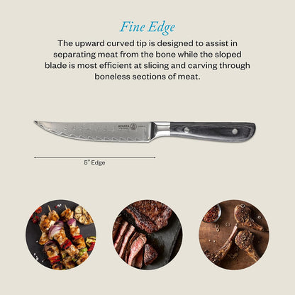 Avanta Forged 5” Fine Edge Steak Knife Set - German X50 Stainless Steel - Rust Resistant & Easy to Maintain - Includes 4 Steak Knives