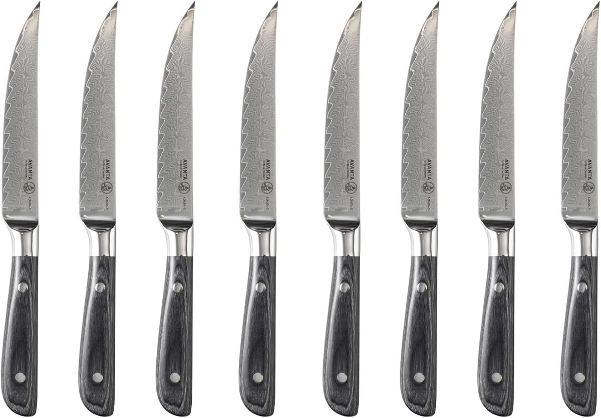 Avanta Forged 5” Fine Edge Steak Knife Set - German X50 Stainless Steel - Rust Resistant & Easy to Maintain - Includes 4 Steak Knives