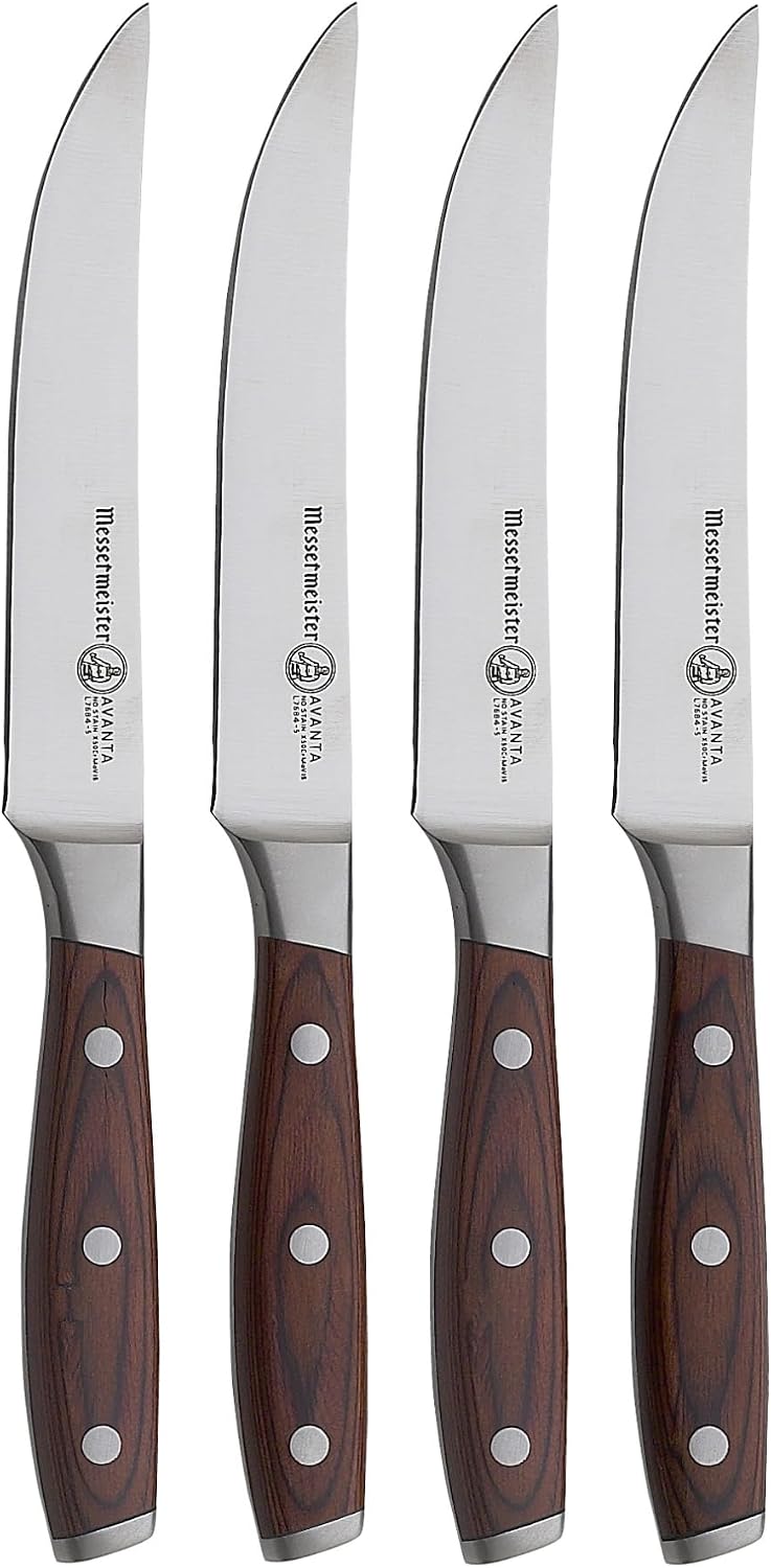 Avanta Forged 5” Fine Edge Steak Knife Set - German X50 Stainless Steel - Rust Resistant & Easy to Maintain - Includes 4 Steak Knives