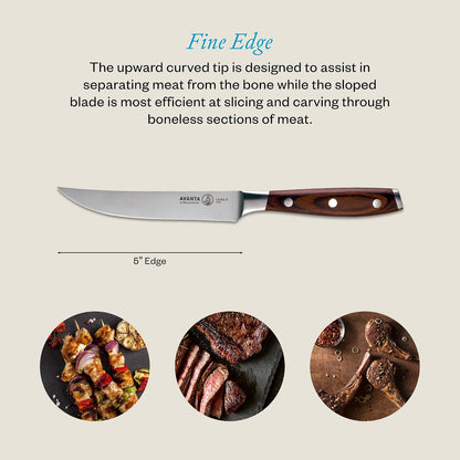 Avanta Forged 5” Fine Edge Steak Knife Set - German X50 Stainless Steel - Rust Resistant & Easy to Maintain - Includes 4 Steak Knives