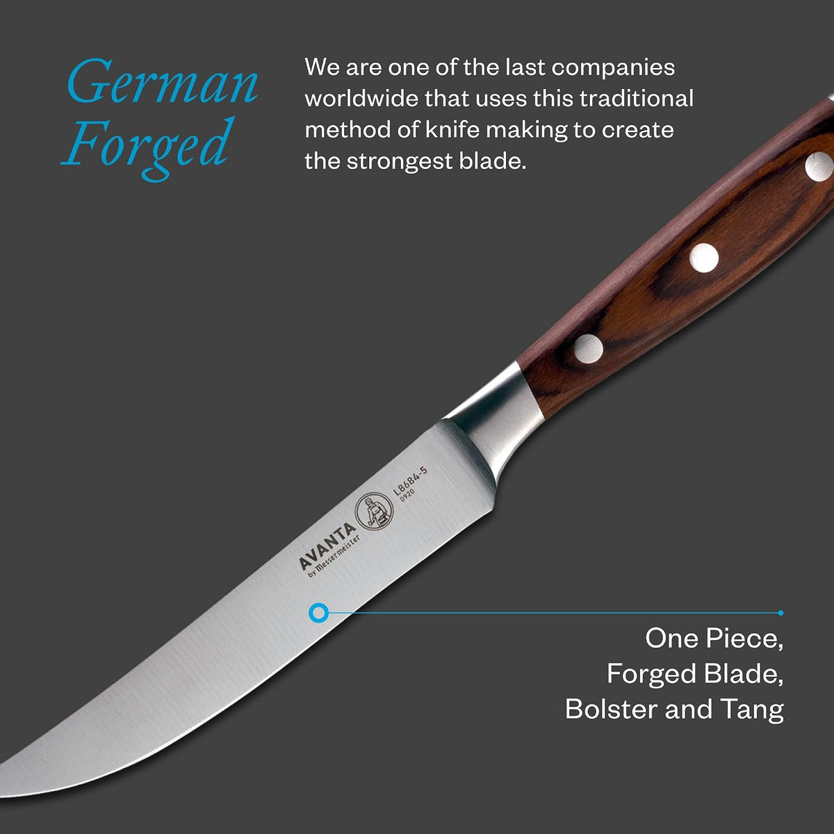Avanta Forged 5” Fine Edge Steak Knife Set - German X50 Stainless Steel - Rust Resistant & Easy to Maintain - Includes 4 Steak Knives