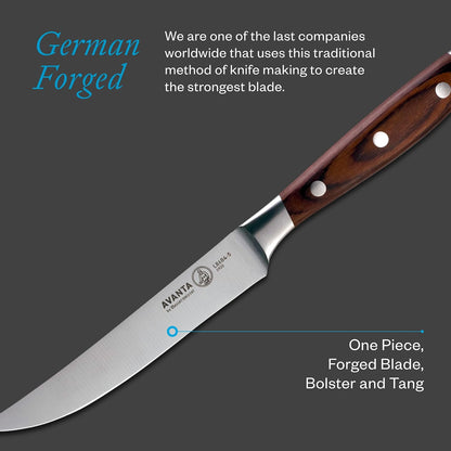 Avanta Forged 5” Fine Edge Steak Knife Set - German X50 Stainless Steel - Rust Resistant & Easy to Maintain - Includes 4 Steak Knives