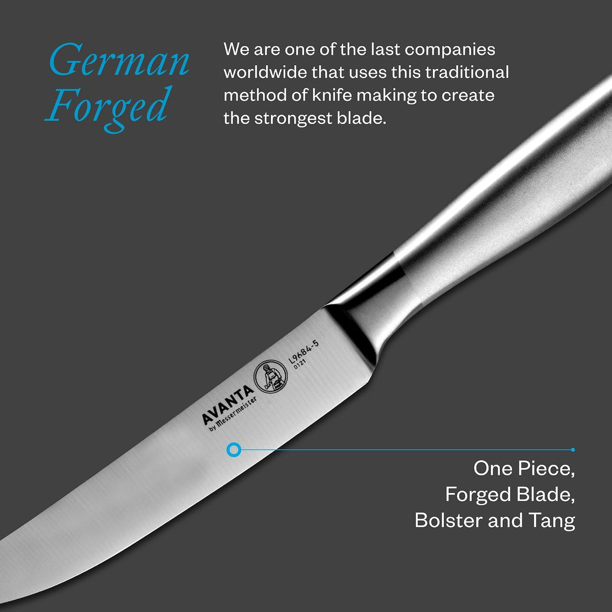 Avanta Forged 5” Fine Edge Steak Knife Set - German X50 Stainless Steel - Rust Resistant & Easy to Maintain - Includes 4 Steak Knives