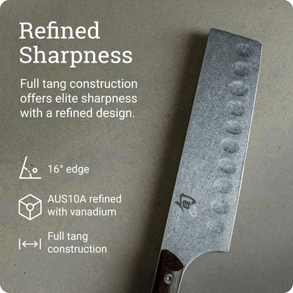 Kanso 6.5" Hollow Ground Nakiri Knife, Handcrafted Japanese Vegetable Knife, AUS10A Stainless Steel Blade, Tagayasan Handle, Slicing Tool for Professional and Home Chefs