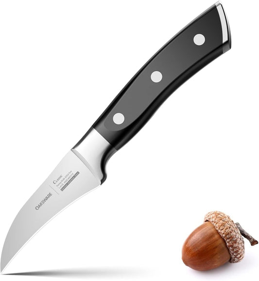 Bird Beak Paring Knife, 2.75 Inch Razor-Sharp Pro Tourné Knife | German High Carbon Steel Curved Peeling Knife for Round Fruit, Coring & Precision Garnishing, Ergonomic Full-Tang Handle