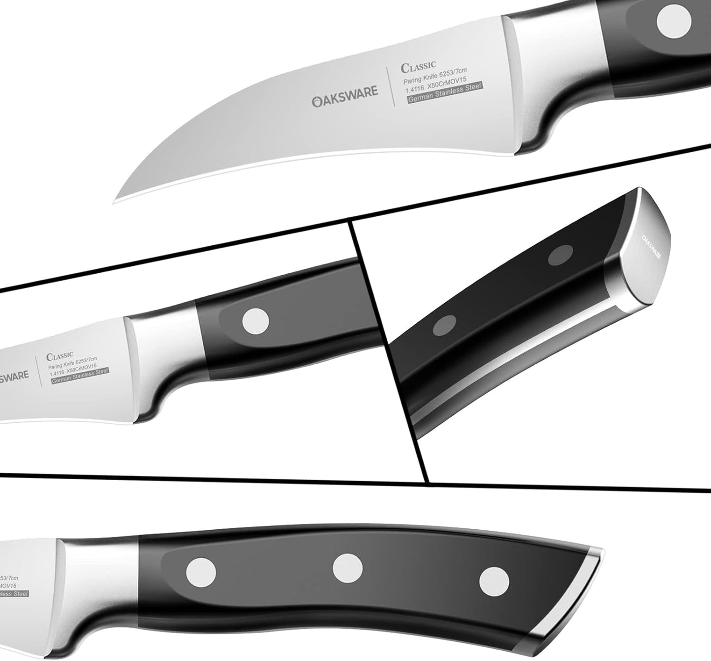 Bird Beak Paring Knife, 2.75 Inch Razor-Sharp Pro Tourné Knife | German High Carbon Steel Curved Peeling Knife for Round Fruit, Coring & Precision Garnishing, Ergonomic Full-Tang Handle