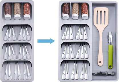 Expandable Kitchen Drawer Organizer, Adjustable Cutlery Trays and Utensil Holder, Kitchen Drawer Dividers Storage for Silverware, Flatware, Knives, Spoons, Gray