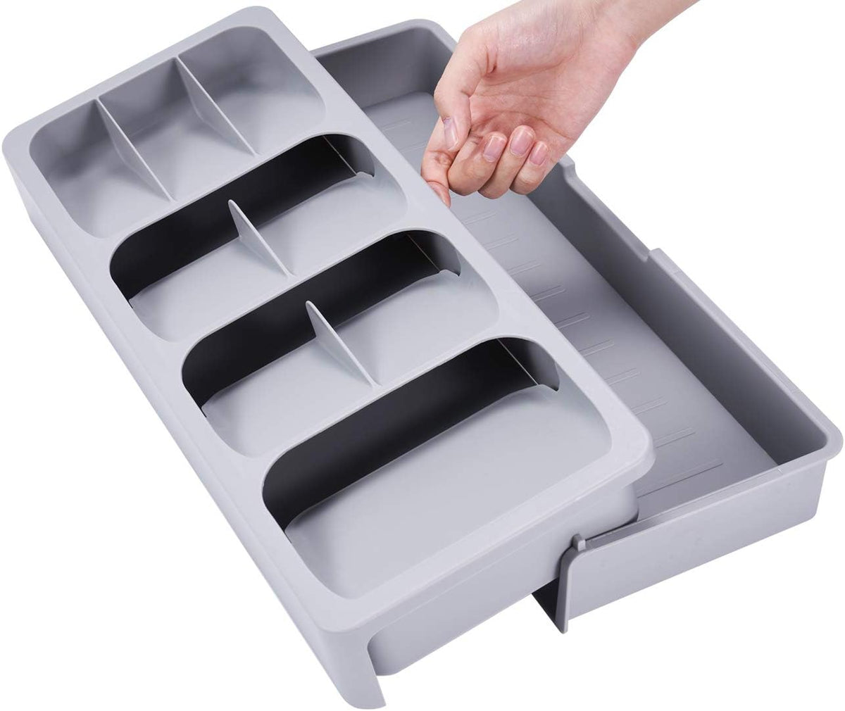 Expandable Kitchen Drawer Organizer, Adjustable Cutlery Trays and Utensil Holder, Kitchen Drawer Dividers Storage for Silverware, Flatware, Knives, Spoons, Gray