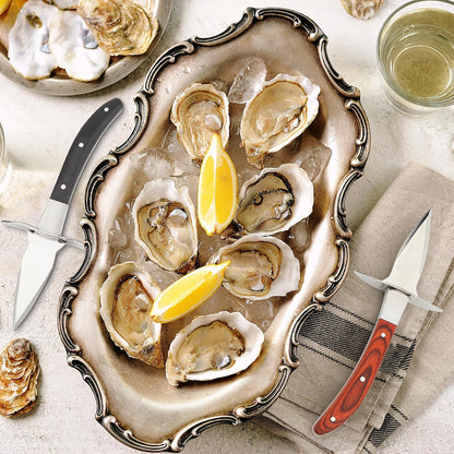 Oyster Shucker Set of 2 with Cut Resistant Glove, Stainless Steel Oyster Opener Tool, Wood Handle Shucking Knife Set for Oysters Clams Scallops Mussels Shellfish, Kitchen Seafood Tools Gift
