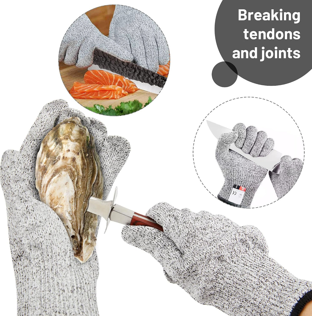 Oyster Shucker Set of 2 with Cut Resistant Glove, Stainless Steel Oyster Opener Tool, Wood Handle Shucking Knife Set for Oysters Clams Scallops Mussels Shellfish, Kitchen Seafood Tools Gift