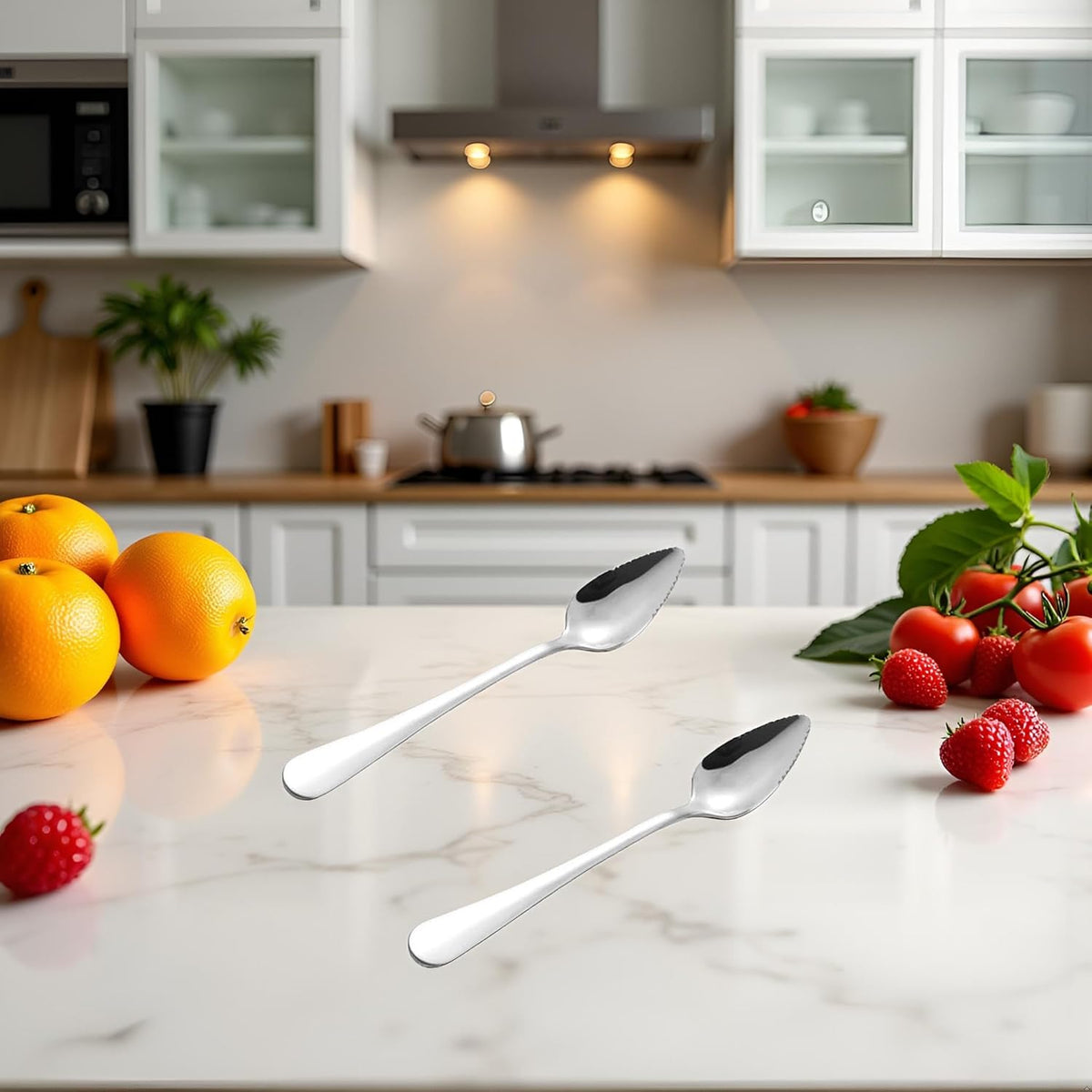 2Pcs Grapefruit Spoon Stainless Steel Fruit Spoon, Stainless Steel Spoon, Serrated Edge Ice Cream Scrape Cut Spoons For Fruit Dessert Cheese Vegetables Kitchen Tool with Non-stick Plating