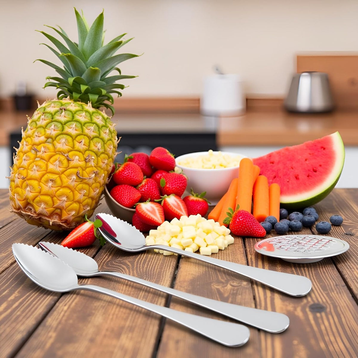 2Pcs Grapefruit Spoon Stainless Steel Fruit Spoon, Stainless Steel Spoon, Serrated Edge Ice Cream Scrape Cut Spoons For Fruit Dessert Cheese Vegetables Kitchen Tool with Non-stick Plating