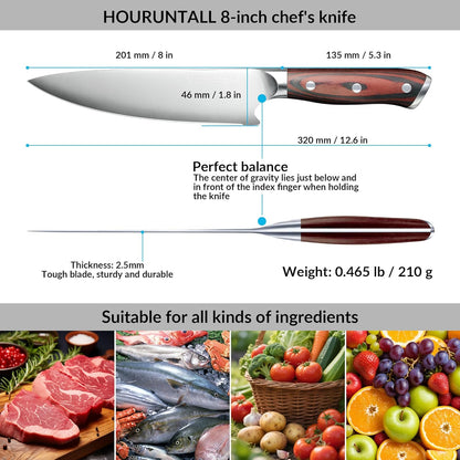 8 Inch stainless steel chef's knife with Innovative Safety Notch | Forged 5CR15MOV High Carbon Stainless Steel,Ultra Sharp Vegetable &Meat Cleaver with Ergonomic Wood Handle for Pro Chefs