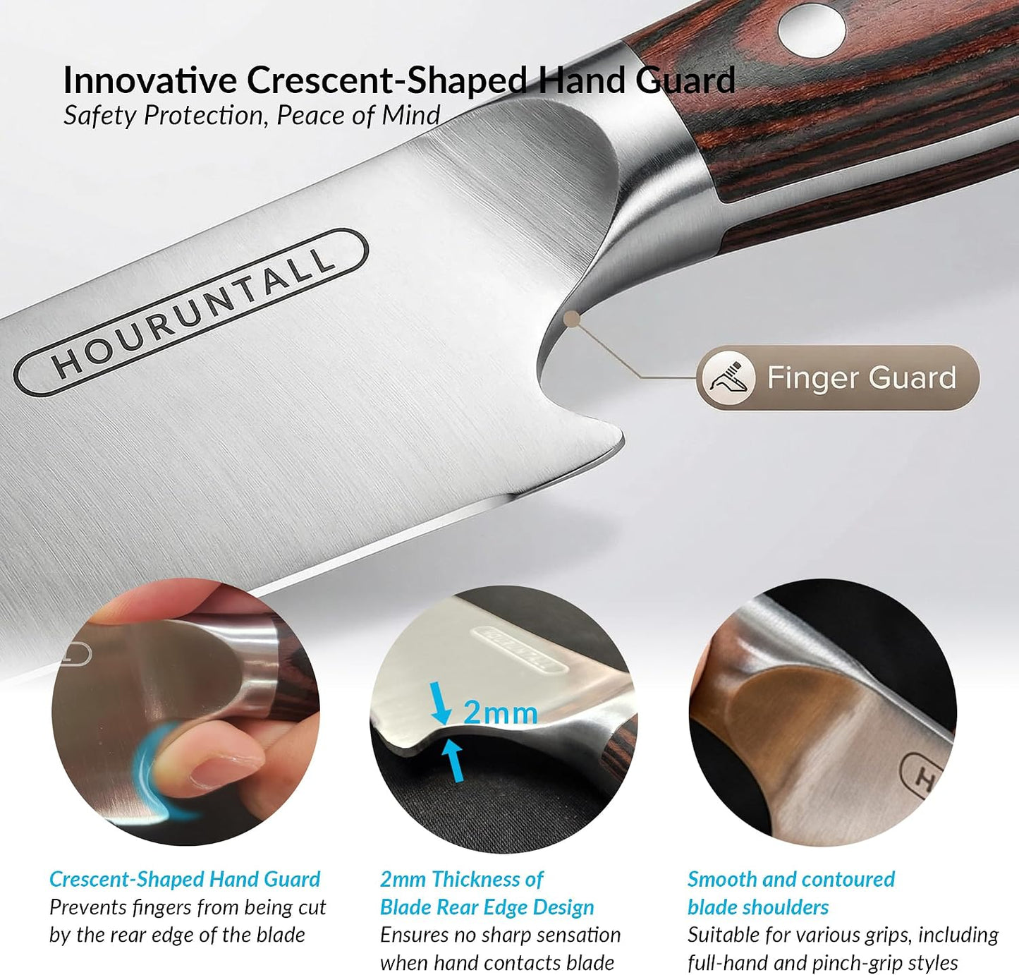8 Inch stainless steel chef's knife with Innovative Safety Notch | Forged 5CR15MOV High Carbon Stainless Steel,Ultra Sharp Vegetable &Meat Cleaver with Ergonomic Wood Handle for Pro Chefs