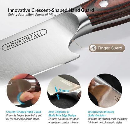 8 Inch stainless steel chef's knife with Innovative Safety Notch | Forged 5CR15MOV High Carbon Stainless Steel,Ultra Sharp Vegetable &Meat Cleaver with Ergonomic Wood Handle for Pro Chefs
