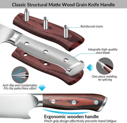 8 Inch stainless steel chef's knife with Innovative Safety Notch | Forged 5CR15MOV High Carbon Stainless Steel,Ultra Sharp Vegetable &Meat Cleaver with Ergonomic Wood Handle for Pro Chefs