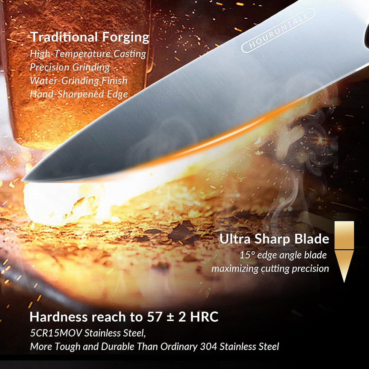 8 Inch stainless steel chef's knife with Innovative Safety Notch | Forged 5CR15MOV High Carbon Stainless Steel,Ultra Sharp Vegetable &Meat Cleaver with Ergonomic Wood Handle for Pro Chefs