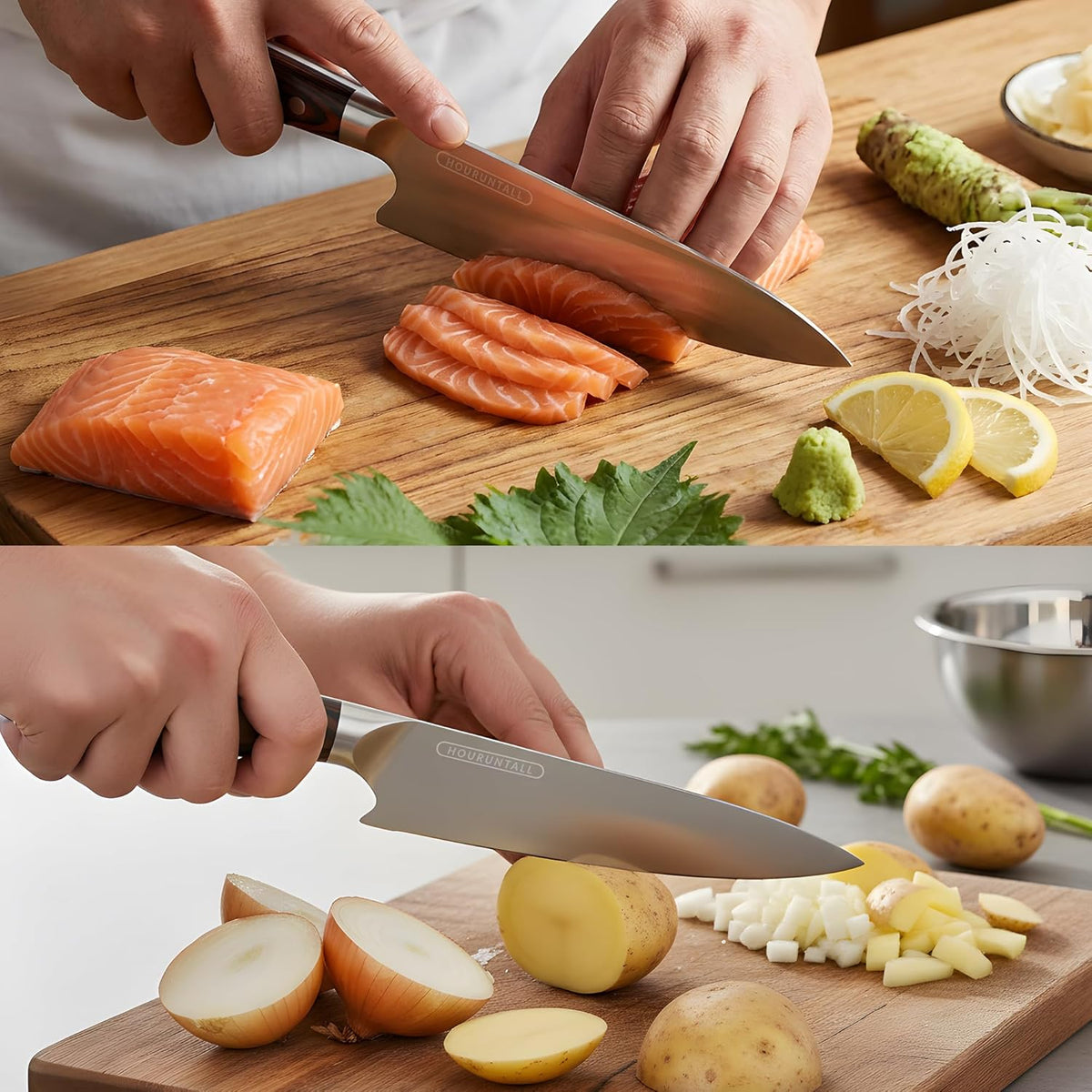 8 Inch stainless steel chef's knife with Innovative Safety Notch | Forged 5CR15MOV High Carbon Stainless Steel,Ultra Sharp Vegetable &Meat Cleaver with Ergonomic Wood Handle for Pro Chefs