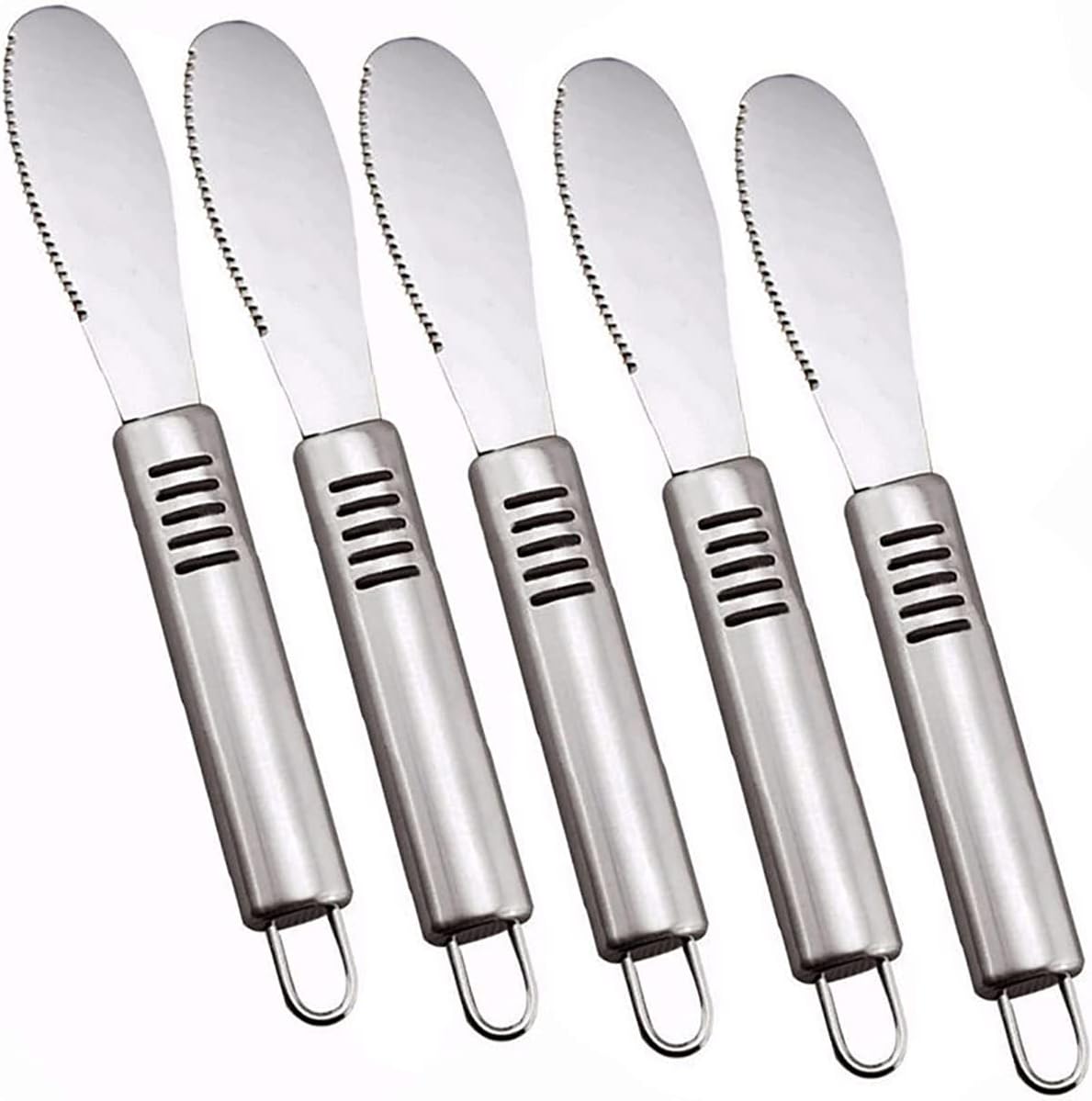 5Pcs Stainless Steel Butter Spreader Knife, Straight Edge 8.4-Inch Wide Butter Spreader Deluxe Sandwich Cream Cheese Condiment Knives Set Kitchen Tools with Ergonomic Handle