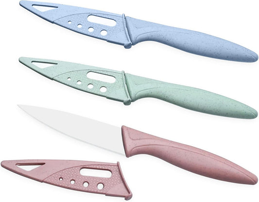 3Pcs Sharp and Durable Fruit Knife (pink, Blue, Green) | Exquisite and Beautiful, with Scabbard, Paring Knife is Suitable for Most Vegetables, Fruits and Meat