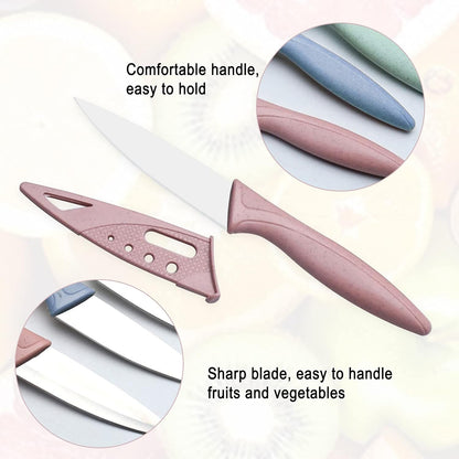 3Pcs Sharp and Durable Fruit Knife (pink, Blue, Green) | Exquisite and Beautiful, with Scabbard, Paring Knife is Suitable for Most Vegetables, Fruits and Meat