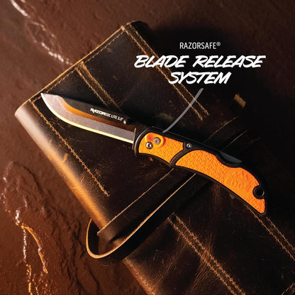 3.5" RazorLite EDC Knife. Pocket Knife with Replaceable Blades and Clip. The Perfect Hunting Blade for Skinning Deer. Blaze Orange with 6 Blades