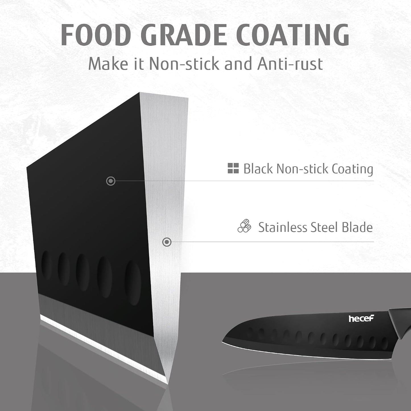 Black Kitchen Knife Set of 3, Dishwasher Safe | Sharp Knives with Stainless Steel Blade, Lightweight Handle, Non-stick Coating, Includes 7", 5", 3.5" Knives