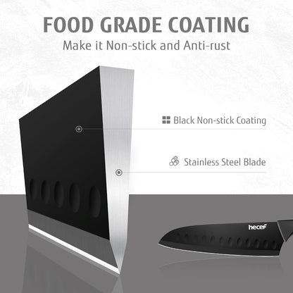 Black Kitchen Knife Set of 3, Dishwasher Safe | Sharp Knives with Stainless Steel Blade, Lightweight Handle, Non-stick Coating, Includes 7", 5", 3.5" Knives