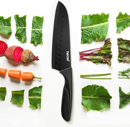 Black Kitchen Knife Set of 3, Dishwasher Safe | Sharp Knives with Stainless Steel Blade, Lightweight Handle, Non-stick Coating, Includes 7", 5", 3.5" Knives