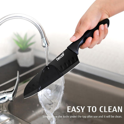 Black Kitchen Knife Set of 3, Dishwasher Safe | Sharp Knives with Stainless Steel Blade, Lightweight Handle, Non-stick Coating, Includes 7", 5", 3.5" Knives
