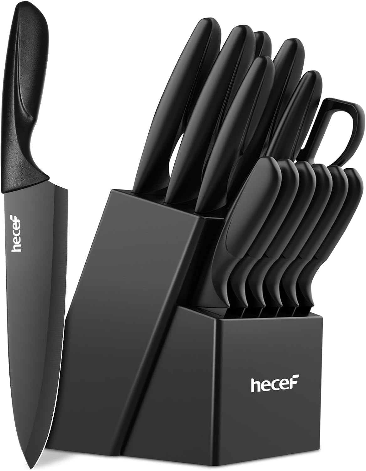 Black Kitchen Knife Set of 3, Dishwasher Safe | Sharp Knives with Stainless Steel Blade, Lightweight Handle, Non-stick Coating, Includes 7", 5", 3.5" Knives