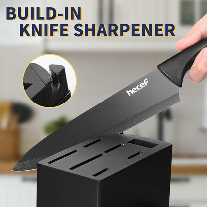 Black Kitchen Knife Set of 3, Dishwasher Safe | Sharp Knives with Stainless Steel Blade, Lightweight Handle, Non-stick Coating, Includes 7", 5", 3.5" Knives