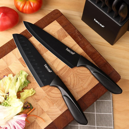 Black Kitchen Knife Set of 3, Dishwasher Safe | Sharp Knives with Stainless Steel Blade, Lightweight Handle, Non-stick Coating, Includes 7", 5", 3.5" Knives