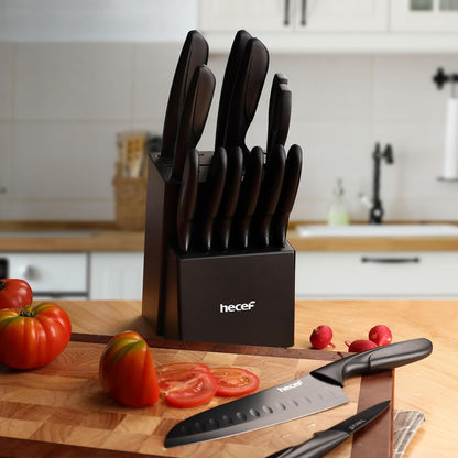 Black Kitchen Knife Set of 3, Dishwasher Safe | Sharp Knives with Stainless Steel Blade, Lightweight Handle, Non-stick Coating, Includes 7", 5", 3.5" Knives