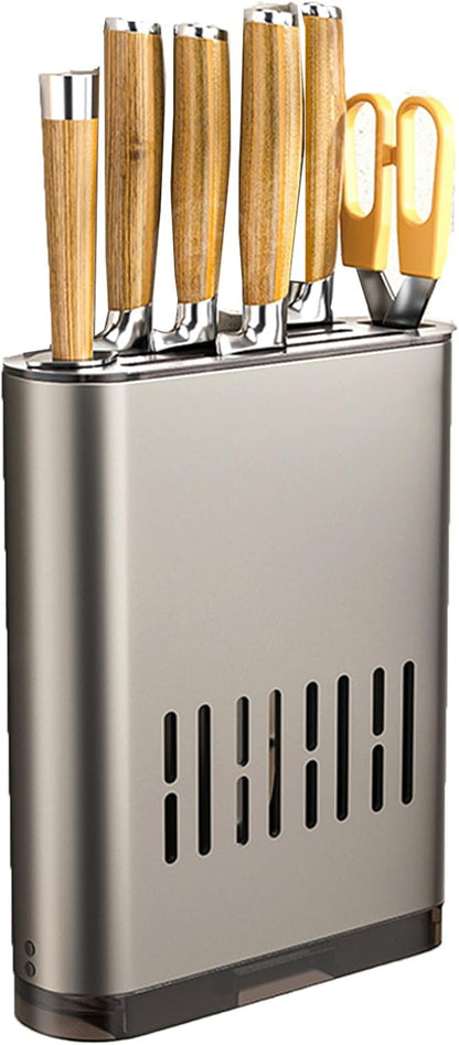 Wall Mounted Utensil Holder, Flatware Organizer for Kitchen, Knife Containers,Aluminum Storage Rack with Drain Tray,Large Capacity Organizer