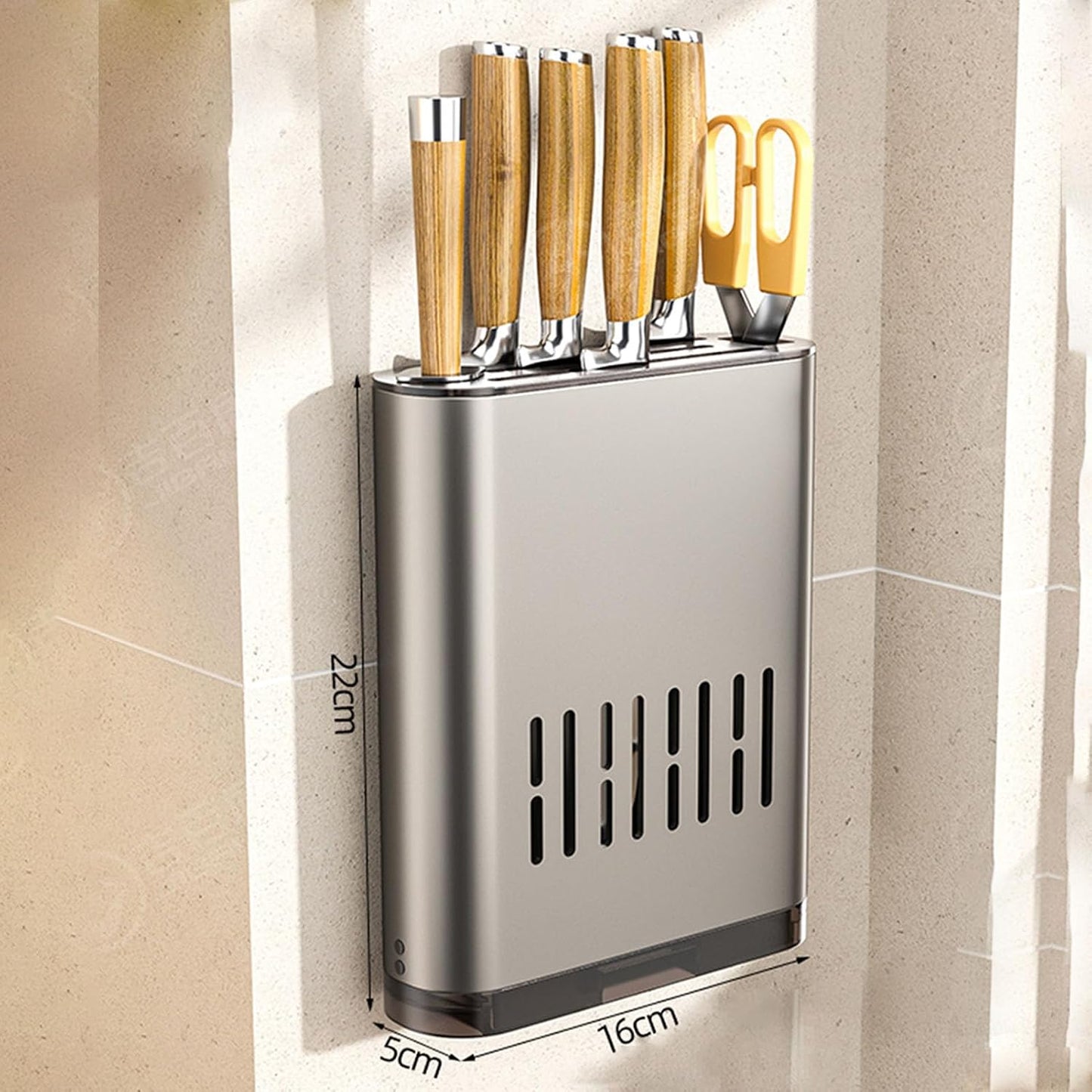 Wall Mounted Utensil Holder, Flatware Organizer for Kitchen, Knife Containers,Aluminum Storage Rack with Drain Tray,Large Capacity Organizer