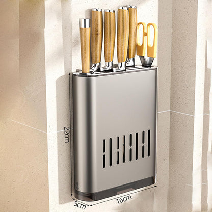 Wall Mounted Utensil Holder, Flatware Organizer for Kitchen, Knife Containers,Aluminum Storage Rack with Drain Tray,Large Capacity Organizer