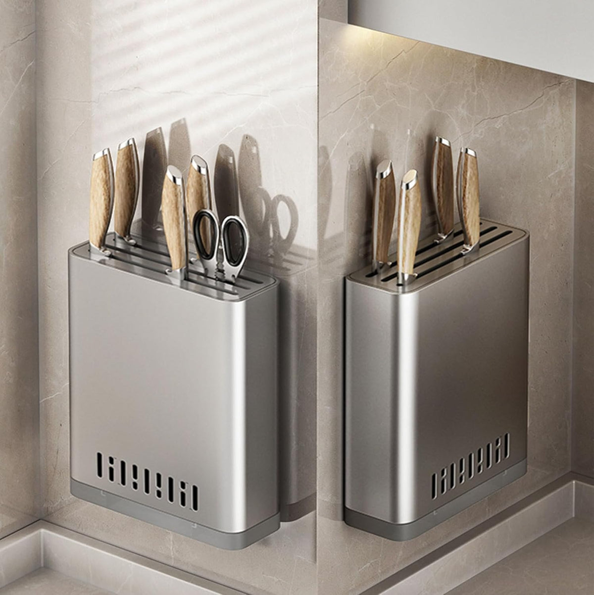 Wall Mounted Utensil Holder, Flatware Organizer for Kitchen, Knife Containers,Aluminum Storage Rack with Drain Tray,Large Capacity Organizer