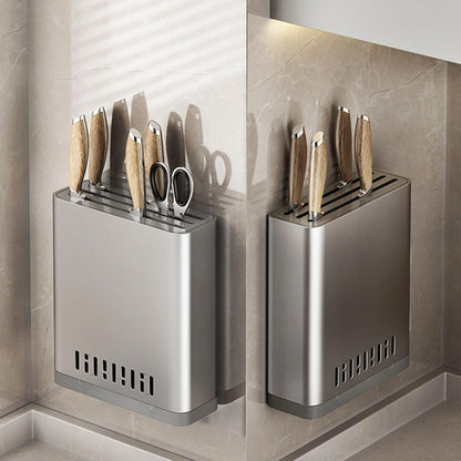Wall Mounted Utensil Holder, Flatware Organizer for Kitchen, Knife Containers,Aluminum Storage Rack with Drain Tray,Large Capacity Organizer