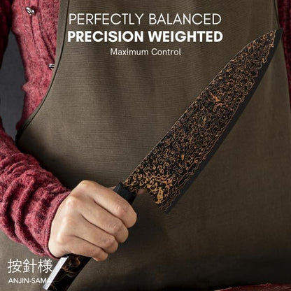 8" Gyuto – Handmade Japanese CuMai Copper Damascus Chef Knife – Ultra Sharp Kitchen Chopping Knife.