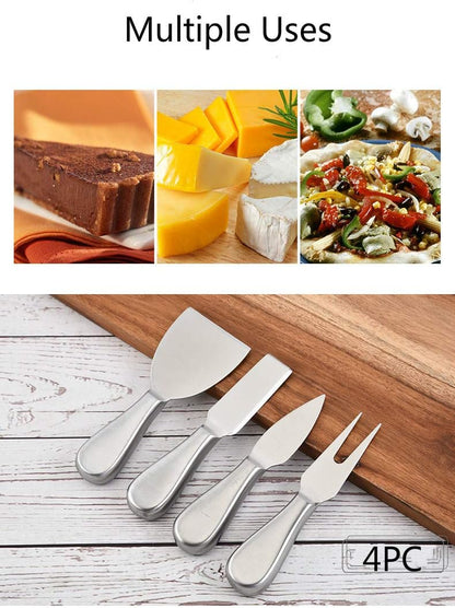 Premium Stainless Steel Cheese Tool Set - 4 Piece Cheese Knife Set - Cut, Spread All Your Favorite Cheeses