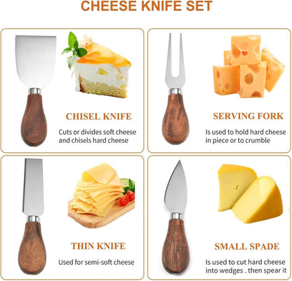 Premium Stainless Steel Cheese Tool Set - 4 Piece Cheese Knife Set - Cut, Spread All Your Favorite Cheeses