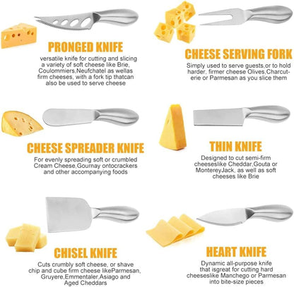 Premium Stainless Steel Cheese Tool Set - 4 Piece Cheese Knife Set - Cut, Spread All Your Favorite Cheeses