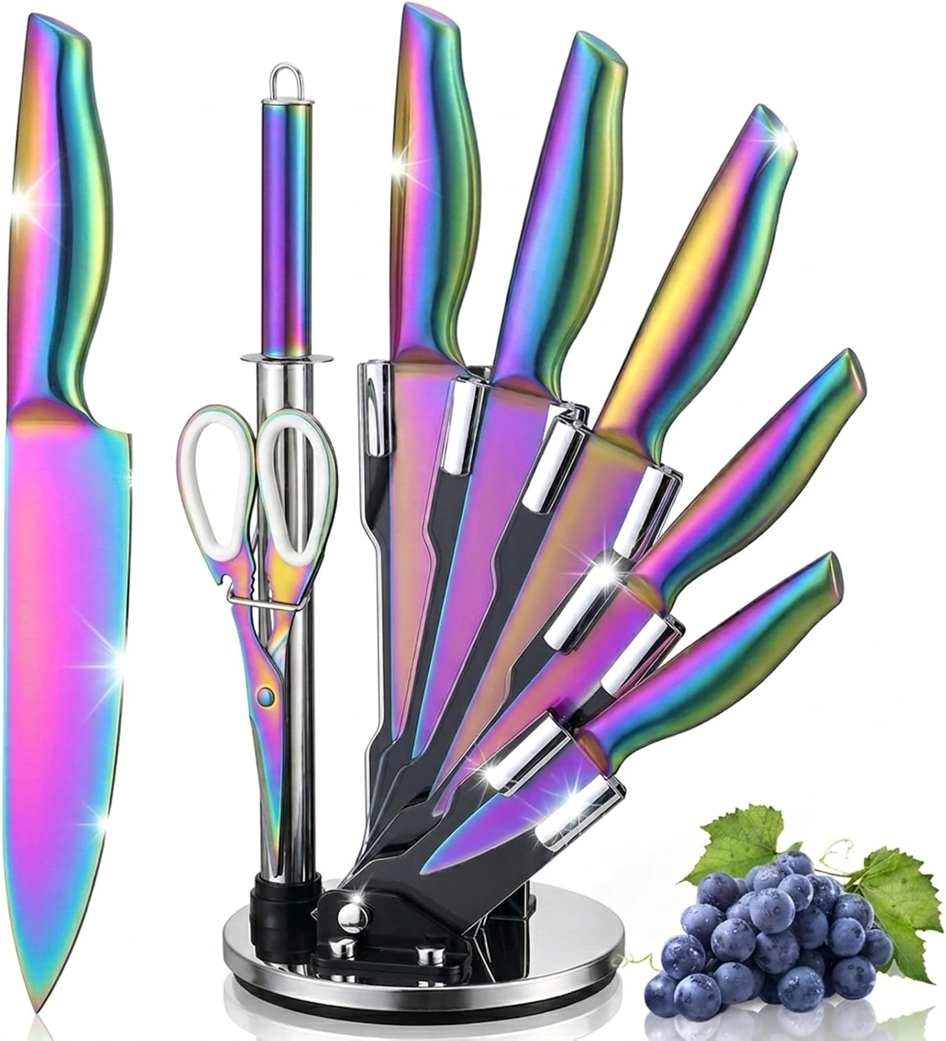 8-Piece Gold Kitchen Knife Set With Black Block Luxury Gifts | Gold Titanium-Coated Stainless Steel Chef Knife Set with Sharpener,Sharp,Ergonomic Handle,for Modern Kitchen