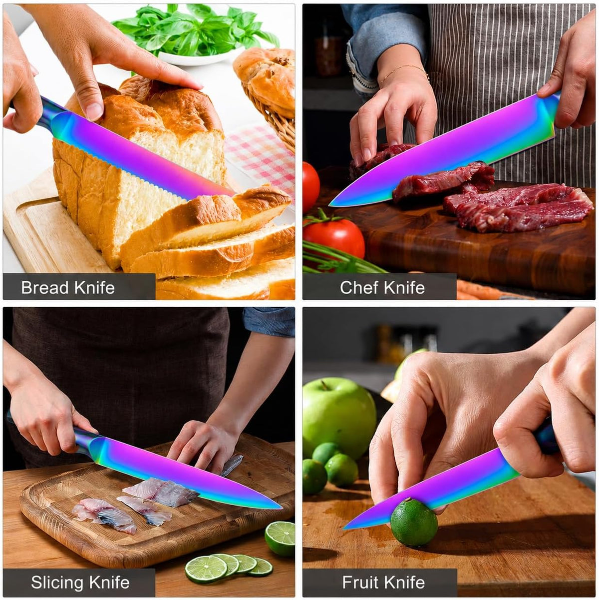 8-Piece Gold Kitchen Knife Set With Black Block Luxury Gifts | Gold Titanium-Coated Stainless Steel Chef Knife Set with Sharpener,Sharp,Ergonomic Handle,for Modern Kitchen