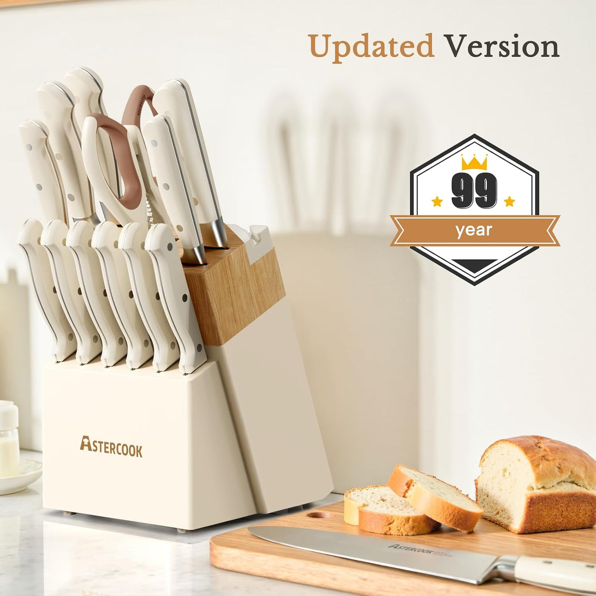 Knife Set, Kitchen Knife Set with Block 14-Piece Full Tang Stainless Steel Knives with Sharpener Dishwasher Safe and Anti-Slip Ergonomic Handle Utensils Set