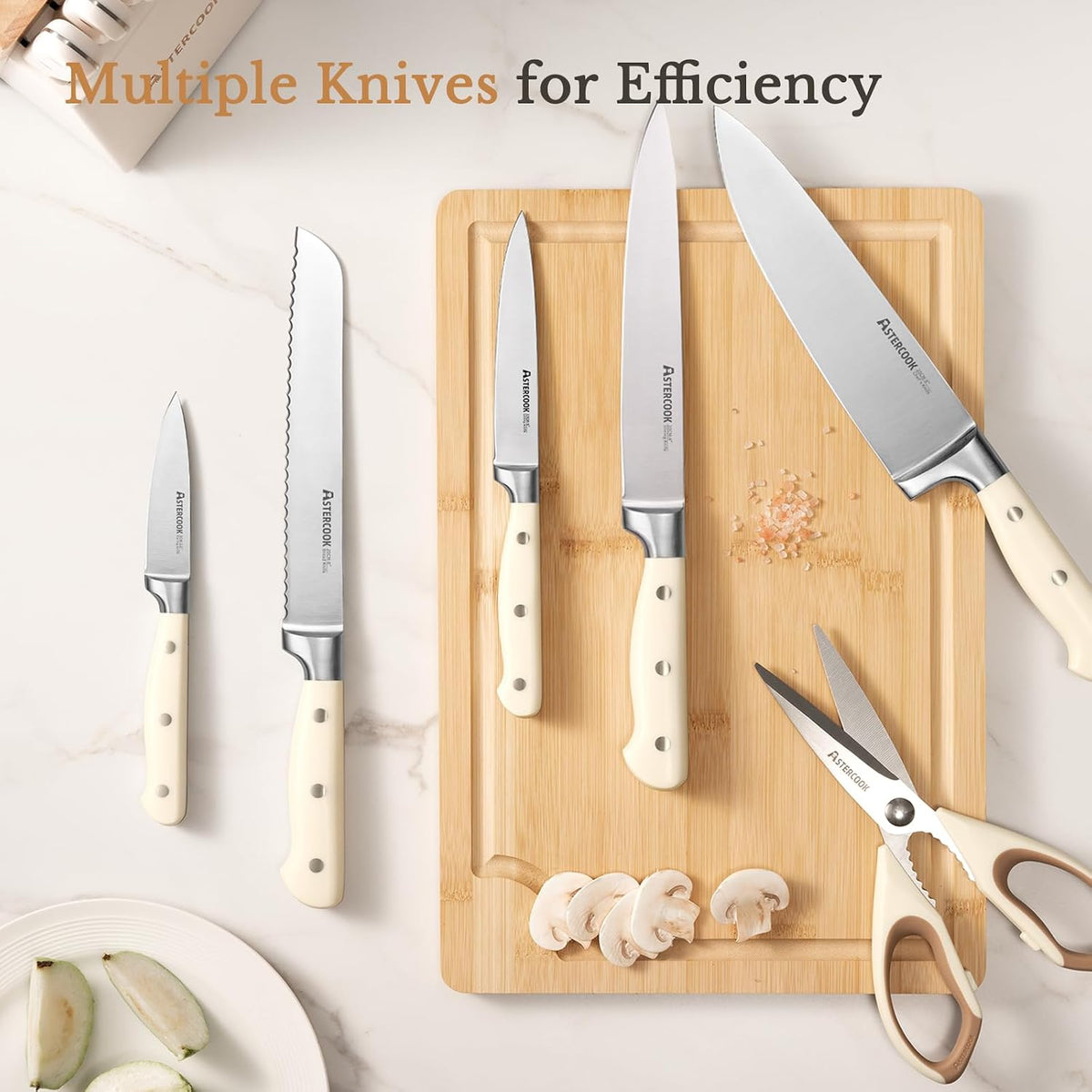 Knife Set, Kitchen Knife Set with Block 14-Piece Full Tang Stainless Steel Knives with Sharpener Dishwasher Safe and Anti-Slip Ergonomic Handle Utensils Set