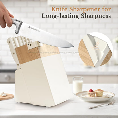 Knife Set, Kitchen Knife Set with Block 14-Piece Full Tang Stainless Steel Knives with Sharpener Dishwasher Safe and Anti-Slip Ergonomic Handle Utensils Set