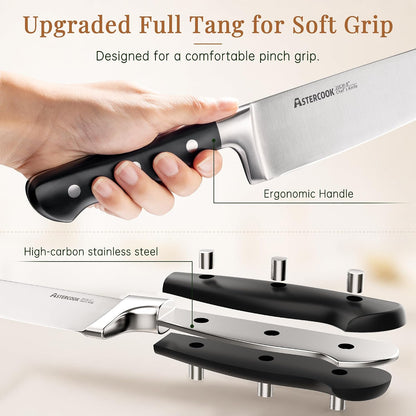 Knife Set, Kitchen Knife Set with Block 14-Piece Full Tang Stainless Steel Knives with Sharpener Dishwasher Safe and Anti-Slip Ergonomic Handle Utensils Set